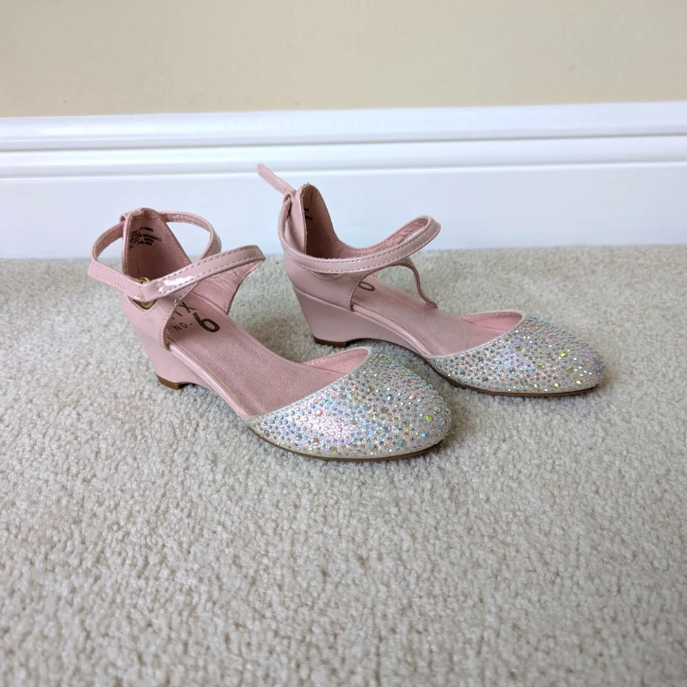 MIX NO. 6 | Girls Glitter Tiffany Wedge Pumps - Pink and Silver